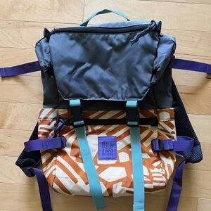 Topo Designs 20L Gray, Orange & Purple Patterned Backpack